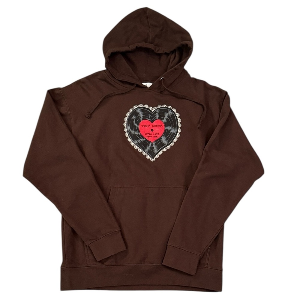 Sabrina Carpenter 2023 Emails I Can’t Send Tour Hoodie Brown Heart Graphic Med